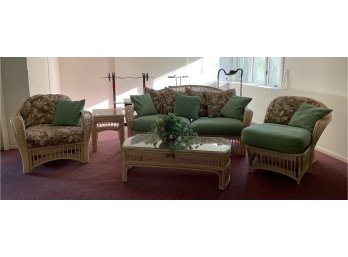 5 Piece White Wicker And Bamboo  Indoor Sofa Set