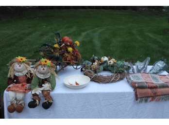 Lot  Of Collectible Autumn Items - Plates, Wreaths, Dolls Etc