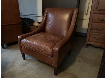 Fabulous Worn Leather Low Profile Arm Chair