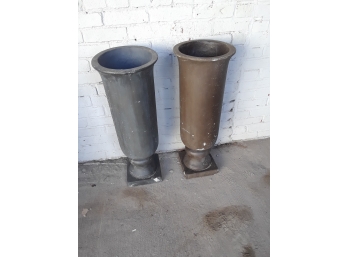 Two Tall Large Cement Planters Brown/Grey