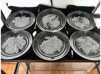 Hoya Crystal Collectible Plates, Flower Of The Month, Set Of 6