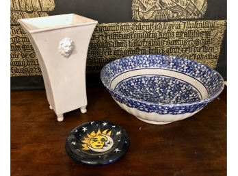 Ceramic Vase And Italian Mixing Bowl