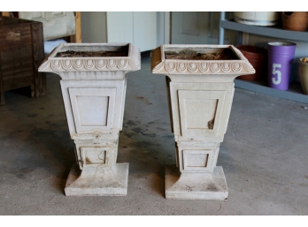 Pair Tall Resin Urns Form Planters