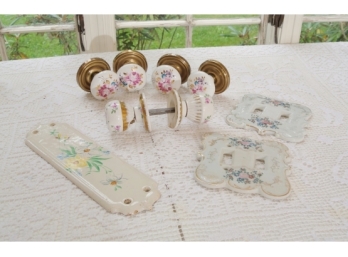 Group Of Floral Painted Door Hardware
