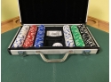 Folding Wood Game Table With Vinyl Top Cover And A Sturdy Metal Case Of Vegas Style Poker Chips