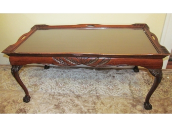 Hand Carved Mahogany  Glass Top Coffee Table