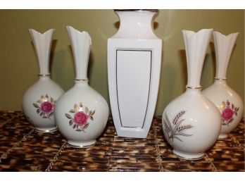 Five  Lenox Vases Gold And Platinum Trim