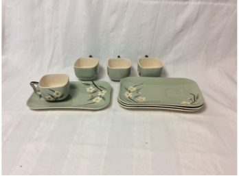 Set Of Four Weil Ware Hand Decorated Tea And Plates For Four