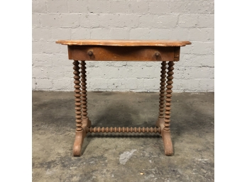 Late 19th Or Early 20th Century Turned Spindle Leg Table Or Desk With Hand-Carved Wooden Pulls