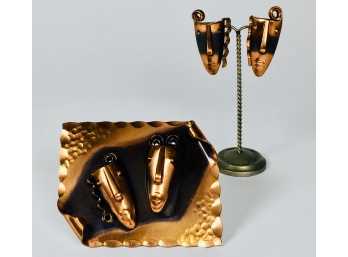 Alá MIRO Designer Handmade Signed Copper Brooch Set