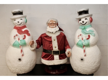 Vintage Union Christmas Lighted Snowman Blow Molds And Santa
