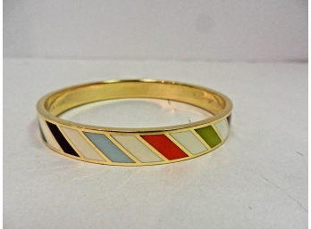 Pre Owned KATE SPADE New York Flying Colors Ladies Gold Tone Enamel Multi Colored Striped Bangle Bracelet