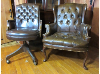 Two Leather Library Chairs