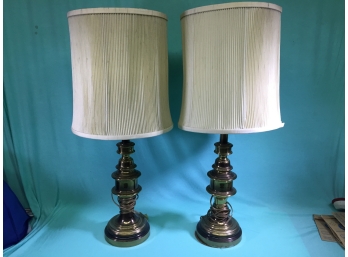 Pair Of Lamps, Brass Finish, Bottom Pad Loose