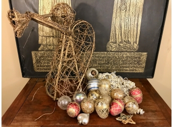 Vintage Twig Christmas Angel And Glass Decor
