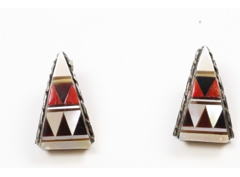 Pearl, Red,Brown And Black Triangle Earrings