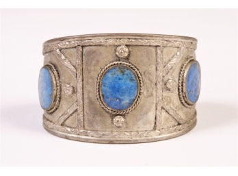 Metal Cuff Bracelet With Blue Stones