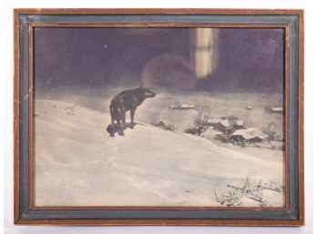 Vintage Print Of A Wolf In The Snow