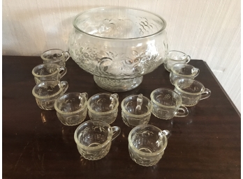 Glass Punch Bowl & 10 Cups