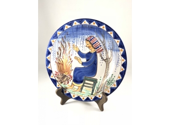 Mid Century Hand Painted Ceramic Plate “Winter” For Vietri