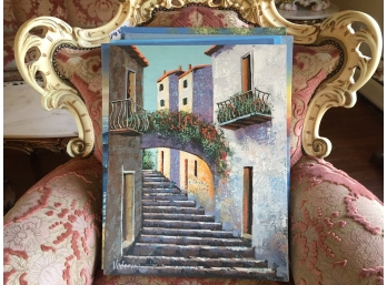 Oil On Canvas Unframed Signed Vecerin: Spanish Stairs