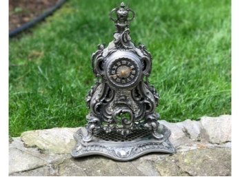 Louis XV Style Silvered Metal Mantle Clock