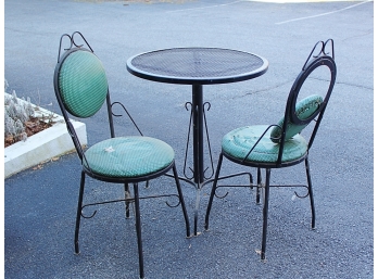Vintge Wrought Iron Bistro Table And Two Chairs.