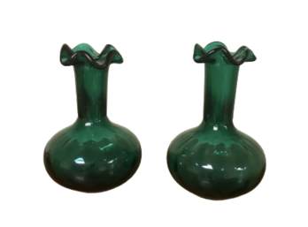 Two Emerald Green Fluted Vases