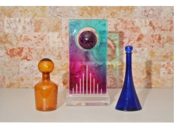 Shlomi Haziza (21st Century) Signed Acrylic Sculpture And Two Decanters