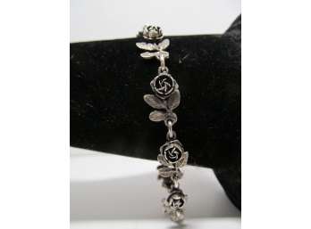 Vintage .800 Silver Rose Motif Bracelet Made In Italy By Peruzzi 8'