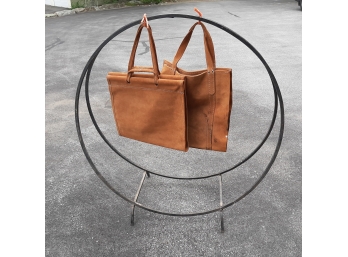 IRON WOOD RACK - ROUND - PLUS TWO SUEDE LEATHER LOG CARRIERS