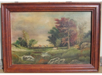 Antique Oil On Canvas Landscape 21' X 15'