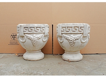 Pair Vintage Cast Cement White Painted Planters