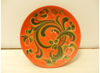 Vintage NORSK HUSFLID ENGROS Orange Painted Floral Wooden Plate/Bowl