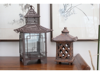 Two Asian Style Candle Holder Lanterns