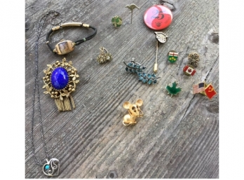 Pot Luck Group Of Vintage Pins And Jewelry