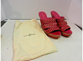 Used COLE HAAN Air Vanessa Women's Pink Multi Strappy Wedge Heel Sandals - US 8 B