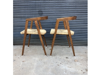 Pair Of Ribbon Back Mid Century Side Chairs In Style Of Alan Gould's Compass Chair