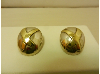 Vtg Pair Sterling Silver 925 & Brass Paloma Picasso Style Ladies Clip On Earrings, Signed