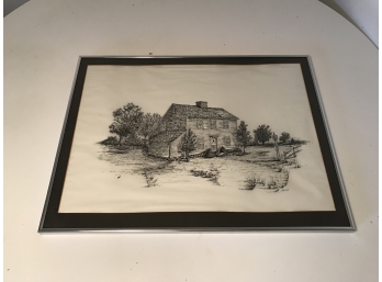 Pen & Ink Framed Colonial House