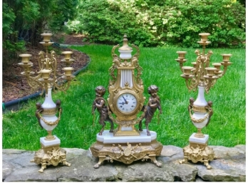 Franz Hermle Brass Ormolu Clock & Candelabrums