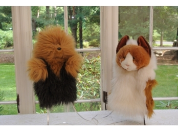 Two Animal Fur Hand Puppets