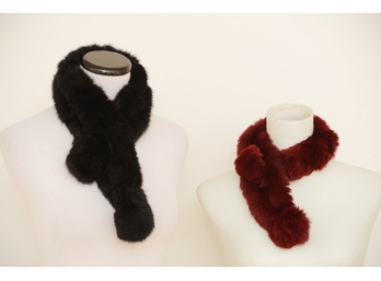 Two Rex Rabbit Fur Scarves - One Red And One Black