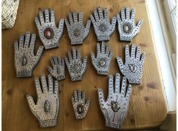 Group Of 12 Tin Over Wood Hand Forms