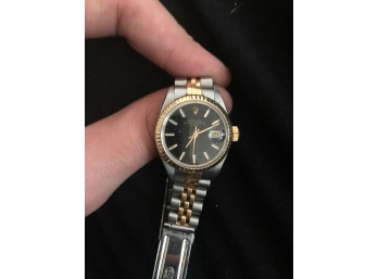 Fabulous Ladies Two Tone - ROLEX Datejust 18kt / Stainless Steel Watch / Black Dial