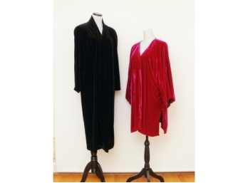Vintage Black Velour Velvet Swing Coat And A Custom Silk Lined Pink Velvet Jacket