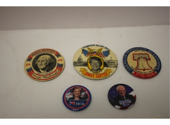 Five Vintage Political / United States Pinback Buttons