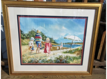 Large Cape Cod Beach Scene Watercolor, Signed Debbie Hearle