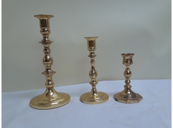 Three Baldwin Brass Candlestick Holders