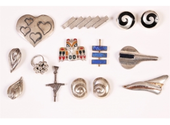 Nice Group Of Modernist Mexican Silver Jewelry